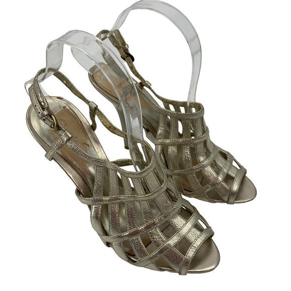 Carlos Santana Metallic Cage Heels Womens Size 7.5 Leather Buckle Open Toe 2318 - Picture 1 of 11